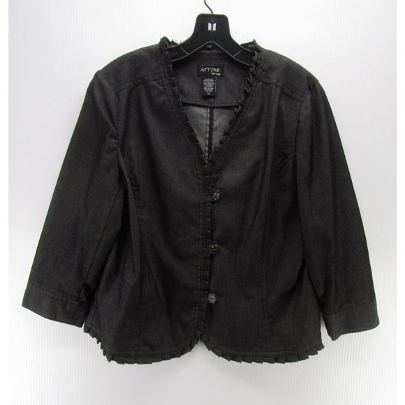 Attyre Jacket Medium Button Up Blazer Ruffled Career Preppy V-Neck - Picture 1 of 9